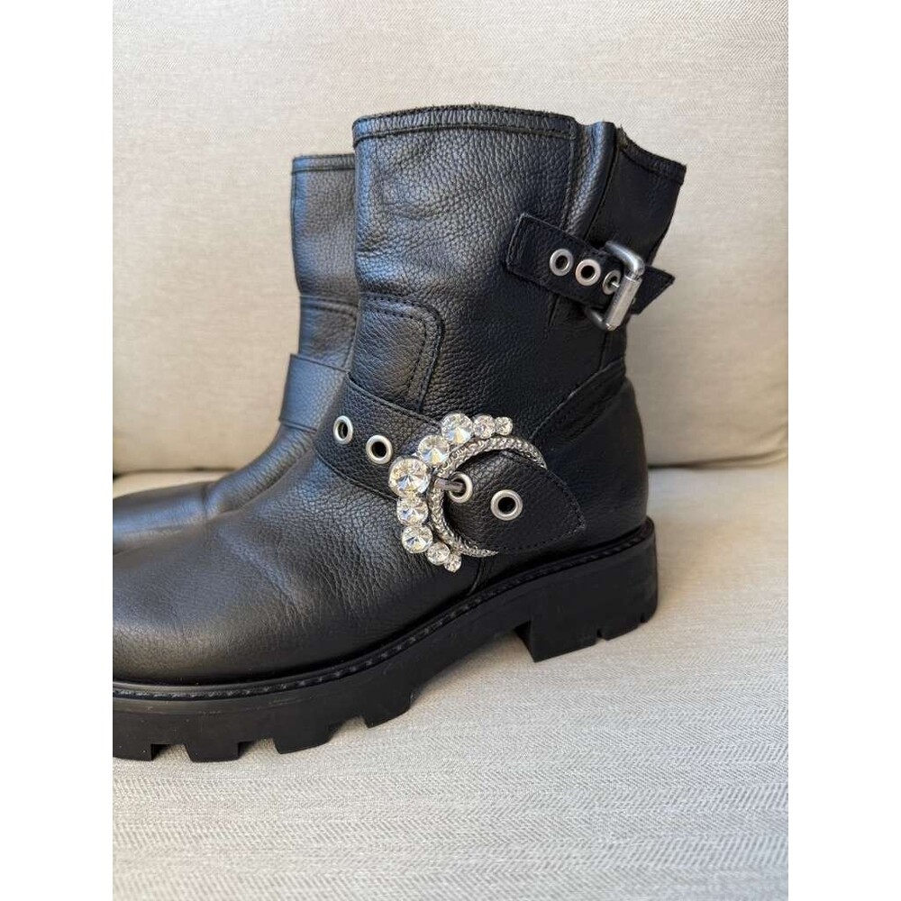 Karl Lagerfeld Marceau Combat Boots Black Leather Crystal Buckle Women’s 8.5 - Picture 5 of 6